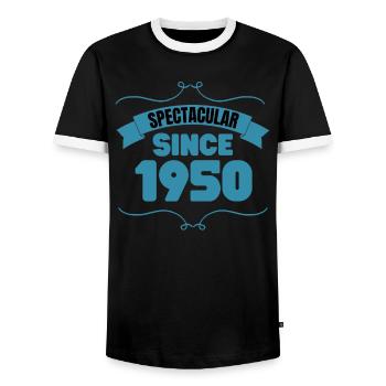 73rd birthday gift Spectacular since 1950 - Men's Ringer Shirt - black/white - Front - AI Model Female 172 light (172cm) & AI Model Male 178 light (178cm)