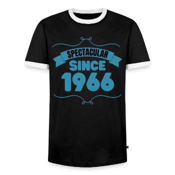57th birthday gift Spectacular since 1966 - Men's Ringer Shirt - black/white - Front - AI Model Female 172 light (172cm) & AI Model Male 178 light (178cm)