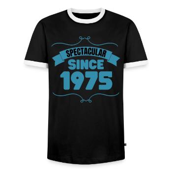 48th birthday gift Spectacular since 1975 - Men's Ringer Shirt - black/white - Front - AI Model Female 172 light (172cm) & AI Model Male 178 light (178cm)