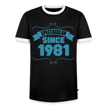 42nd birthday gift Spectacular since 1981 - Men's Ringer Shirt - black/white - Front - AI Model Female 172 light (172cm) & AI Model Male 178 light (178cm)