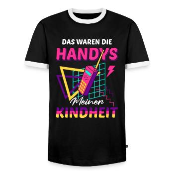 90er Jahre Mottoparty 1990er Neunziger Kostüm - Männer Kontrast-T-Shirt - Schwarz/Weiß - Vorne - AI Model Female 172 light (172cm) & AI Model Male 178 light (178cm)