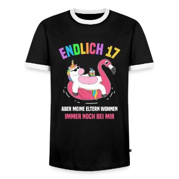 Endlich 17 Aber Meine Eltern Wohnen Noch Bei Mir - Männer Kontrast-T-Shirt - Schwarz/Weiß - Vorne - AI Model Female 172 light (172cm) & AI Model Male 178 light (178cm)