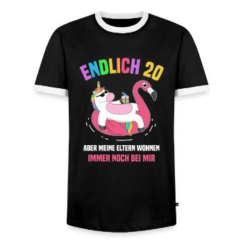 Endlich 20 Aber Meine Eltern Wohnen Noch Bei Mir - Männer Kontrast-T-Shirt - Schwarz/Weiß - Vorne - AI Model Female 172 light (172cm) & AI Model Male 178 light (178cm)