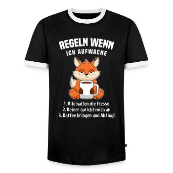 Fuchs Morgenmuffel Kaffee Regeln Wenn Ich Aufwache - Männer Kontrast-T-Shirt - Schwarz/Weiß - Vorne - AI Model Female 172 light (172cm) & AI Model Male 178 light (178cm)