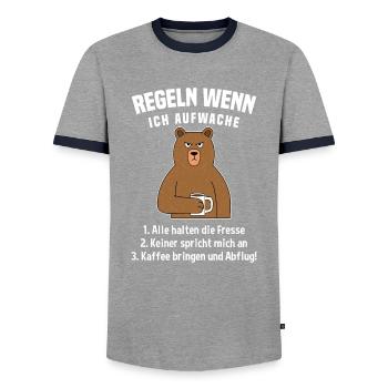 Bär Morgenmuffel Kaffee Regeln Wenn Ich Aufwache - Männer Kontrast-T-Shirt - Grau/Navy  - Vorne - AI Model Female 172 light (172cm) & AI Model Male 178 light (178cm)