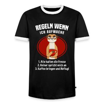 Morgenmuffel Kaffee Regeln Wenn Ich Aufwache - Männer Kontrast-T-Shirt - Schwarz/Weiß - Vorne - AI Model Female 172 light (172cm) & AI Model Male 178 light (178cm)