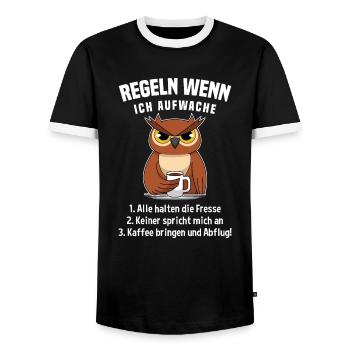 Eule Morgenmuffel Kaffee Regeln Wenn Ich Aufwache - Männer Kontrast-T-Shirt - Schwarz/Weiß - Vorne - AI Model Female 172 light (172cm) & AI Model Male 178 light (178cm)
