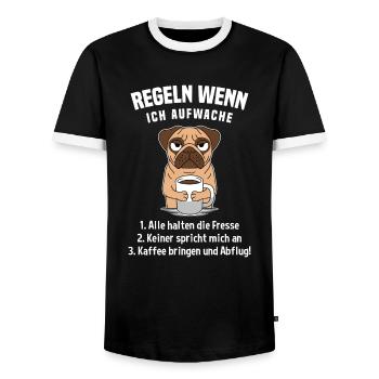 Mobs Morgenmuffel Kaffee Regeln Wenn Ich Aufwache - Männer Kontrast-T-Shirt - Schwarz/Weiß - Vorne - AI Model Female 172 light (172cm) & AI Model Male 178 light (178cm)