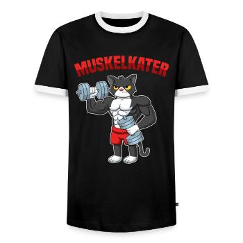 Fitness Muskeltraining Fitness Muskelkater - Männer Kontrast-T-Shirt - Schwarz/Weiß - Vorne - AI Model Female 172 light (172cm) & AI Model Male 178 light (178cm)