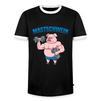 Fitness Muskeltraining Fitness Mastschwein - Männer Kontrast-T-Shirt - Schwarz/Weiß - Vorne - AI Model Female 172 light (172cm) & AI Model Male 178 light (178cm)