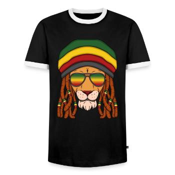 Hipster Jamaica Colors Raster Curls Lion - T-shirt contrasté Homme - noir/blanc - Devant - AI Model Female 172 light (172cm) & AI Model Male 178 light (178cm)