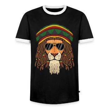 Hipster Jamaica Colors Raster Curls Lion - Men's Ringer Shirt - black/white - Front - AI Model Female 172 light (172cm) & AI Model Male 178 light (178cm)