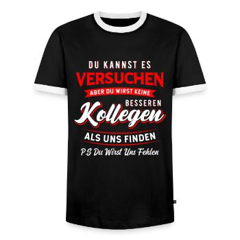 Arbeitskollege Jobwechsel Ruhestand Abschied - Männer Kontrast-T-Shirt - Schwarz/Weiß - Vorne - AI Model Female 172 light (172cm) & AI Model Male 178 light (178cm)