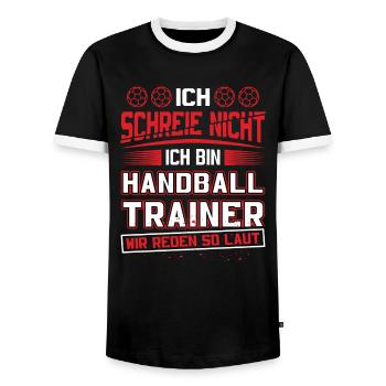 Hallen Sport Trainer Handballverein Handball - Männer Kontrast-T-Shirt - Schwarz/Weiß - Vorne - AI Model Female 172 light (172cm) & AI Model Male 178 light (178cm)