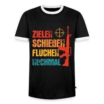 Schützenfest Schießen Schießsport Sportschütze - Männer Kontrast-T-Shirt - Schwarz/Weiß - Vorne - AI Model Female 172 light (172cm) & AI Model Male 178 light (178cm)