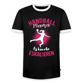 Handball Mama Es Könnte Eskalieren - Männer Kontrast-T-Shirt - Schwarz/Weiß - Vorne - AI Model Female 172 light (172cm) & AI Model Male 178 light (178cm)