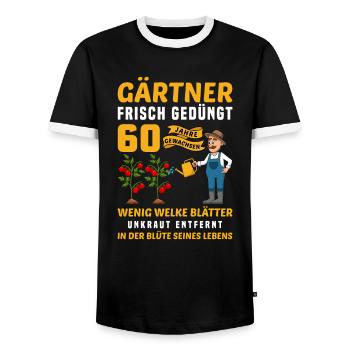 Garten Outfit für Gärtner zum 60. Geburtstag - Männer Kontrast-T-Shirt - Schwarz/Weiß - Vorne - AI Model Female 172 light (172cm) & AI Model Male 178 light (178cm)