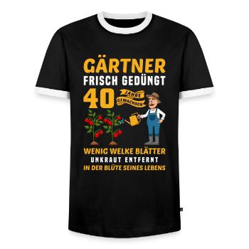 Garten Outfit für Gärtner zum 40. Geburtstag - Männer Kontrast-T-Shirt - Schwarz/Weiß - Vorne - AI Model Female 172 light (172cm) & AI Model Male 178 light (178cm)