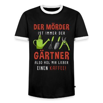 Garten Outfit Der Mörder ist immer der Gärtner - Männer Kontrast-T-Shirt - Schwarz/Weiß - Vorne - AI Model Female 172 light (172cm) & AI Model Male 178 light (178cm)