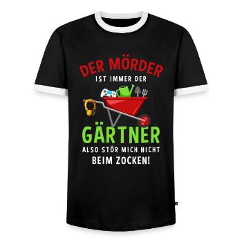 Garten Outfit Der Mörder ist immer der Gärtner - Männer Kontrast-T-Shirt - Schwarz/Weiß - Vorne - AI Model Female 172 light (172cm) & AI Model Male 178 light (178cm)