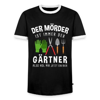 Garten Outfit Der Mörder ist immer der Gärtner - Männer Kontrast-T-Shirt - Schwarz/Weiß - Vorne - AI Model Female 172 light (172cm) & AI Model Male 178 light (178cm)