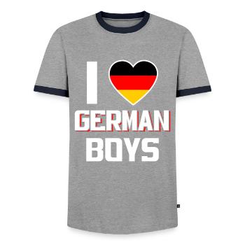 I Love German Boys Nationality Germany - Men's Ringer Shirt - grey/navy  - Front - AI Model Female 172 light (172cm) & AI Model Male 178 light (178cm)