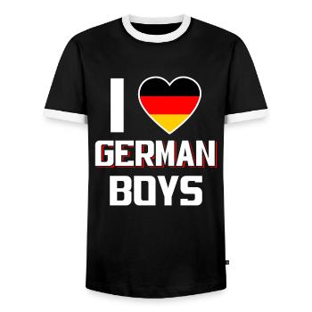 I Love German Boys Nationality Germany - Men's Ringer Shirt - black/white - Front - AI Model Female 172 light (172cm) & AI Model Male 178 light (178cm)