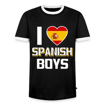 I Love Spanish Boys Nationality Spain - Men's Ringer Shirt - black/white - Front - AI Model Female 172 light (172cm) & AI Model Male 178 light (178cm)
