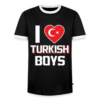 I Love Turkish Boys Nationality Turkey - Men's Ringer Shirt - black/white - Front - AI Model Female 172 light (172cm) & AI Model Male 178 light (178cm)