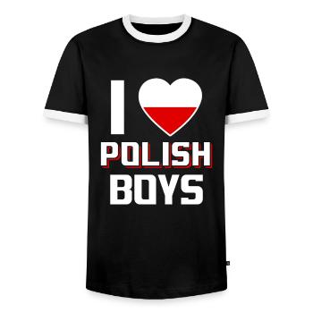 I Love Polish Boys Nationality Poland - Men's Ringer Shirt - black/white - Front - AI Model Female 172 light (172cm) & AI Model Male 178 light (178cm)