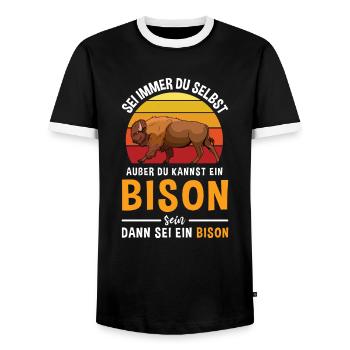Büffel Rind Retro Bison - Männer Kontrast-T-Shirt - Schwarz/Weiß - Vorne - AI Model Female 172 light (172cm) & AI Model Male 178 light (178cm)