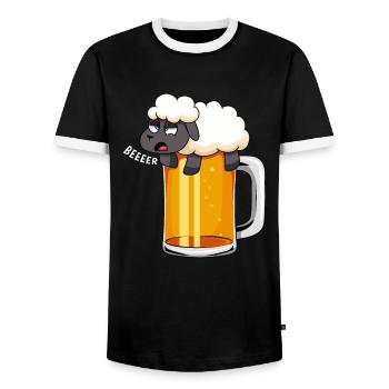 Buveur de bière, chope de bière, réservoir de bière, mouton de bière - T-shirt contrasté Homme - noir/blanc - Devant - AI Model Female 172 light (172cm) & AI Model Male 178 light (178cm)