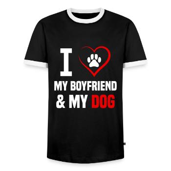 Les chiens aiment les partenaires J’aime mon petit ami et mon chien - T-shirt contrasté Homme - noir/blanc - Devant - AI Model Female 172 light (172cm) & AI Model Male 178 light (178cm)