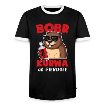 Bobr Yes Pierdole Bober Beaver - Men's Ringer Shirt - black/white - Front - AI Model Female 172 light (172cm) & AI Model Male 178 light (178cm)