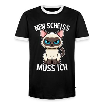 Nen Scheiss muss ich Katze Frecher Spruch - Männer Kontrast-T-Shirt - Schwarz/Weiß - Vorne - AI Model Female 172 light (172cm) & AI Model Male 178 light (178cm)