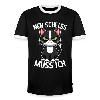 Nen Scheiss muss ich Katze Frecher Spruch - Männer Kontrast-T-Shirt - Schwarz/Weiß - Vorne - AI Model Female 172 light (172cm) & AI Model Male 178 light (178cm)