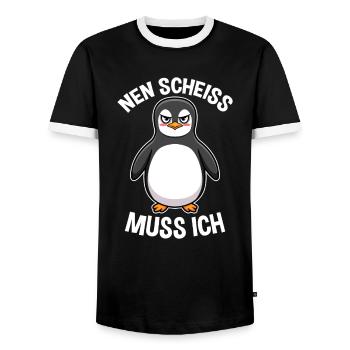 Nen Scheiss muss ich Pinguin Frecher Spruch - Männer Kontrast-T-Shirt - Schwarz/Weiß - Vorne - AI Model Female 172 light (172cm) & AI Model Male 178 light (178cm)