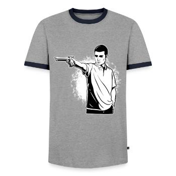 Shooting Shooting Shooting Sports Sport Shooters - Men's Ringer Shirt - grey/navy  - Front - AI Model Female 172 light (172cm) & AI Model Male 178 light (178cm)