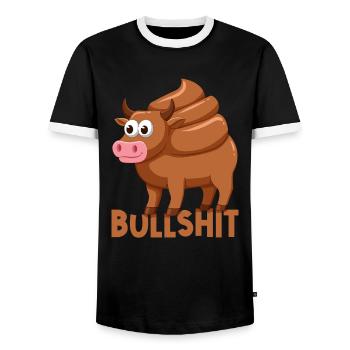 Bull Cow With Poop Poop Pun Bullshit - Men's Ringer Shirt - black/white - Front - AI Model Female 172 light (172cm) & AI Model Male 178 light (178cm)
