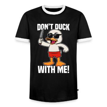 Don't Duck With Me! Naughty Cartoon Duck - Men's Ringer Shirt - black/white - Front - AI Model Female 172 light (172cm) & AI Model Male 178 light (178cm)