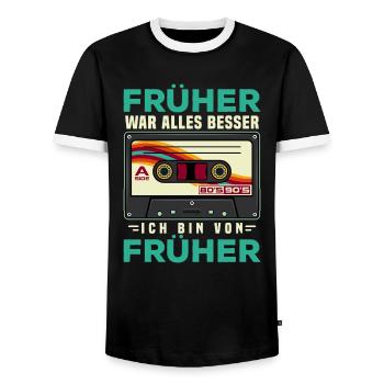 70s, 80s und 90s Jahre Retro Musik Kassette - Männer Kontrast-T-Shirt - Schwarz/Weiß - Vorne - AI Model Female 172 light (172cm) & AI Model Male 178 light (178cm)