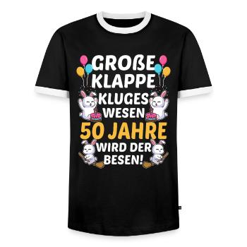 Große Klappe Kluges Wesen 50 Jahre Wird Der Besen - Männer Kontrast-T-Shirt - Schwarz/Weiß - Vorne - AI Model Female 172 light (172cm) & AI Model Male 178 light (178cm)