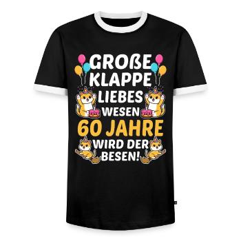 Große Klappe Kluges Wesen 60 Jahre Wird Der Besen - Männer Kontrast-T-Shirt - Schwarz/Weiß - Vorne - AI Model Female 172 light (172cm) & AI Model Male 178 light (178cm)