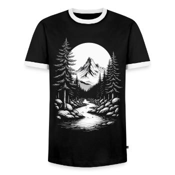 Landscape Nature Mountains Forest Trees Tree River Mountain - Men's Ringer Shirt - black/white - Front - AI Model Female 172 light (172cm) & AI Model Male 178 light (178cm)
