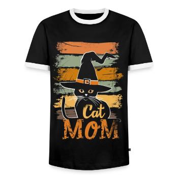 Chat d’Halloween disant chat maman - T-shirt contrasté Homme - noir/blanc - Devant - AI Model Female 172 light (172cm) & AI Model Male 178 light (178cm)
