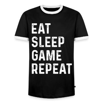 Eat Sleep Game Repeat Shirt - Männer Kontrast-T-Shirt - Schwarz/Weiß - Vorne - AI Model Female 172 light (172cm) & AI Model Male 178 light (178cm)