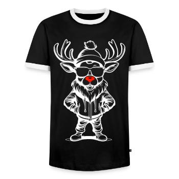 Reindeer Christmas Gift Idea - Men's Ringer Shirt - black/white - Front - AI Model Female 172 light (172cm) & AI Model Male 178 light (178cm)