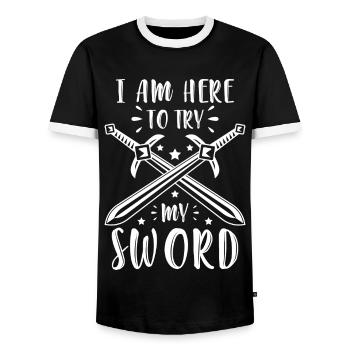 Schwert Samurai Geek Duell - Männer Kontrast-T-Shirt - Schwarz/Weiß - Vorne - AI Model Female 172 light (172cm) & AI Model Male 178 light (178cm)