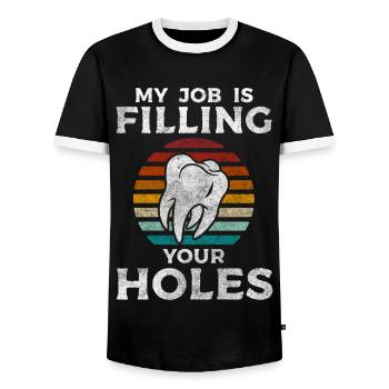 Dentist Specialty Important - Men's Ringer Shirt - black/white - Front - AI Model Female 172 light (172cm) & AI Model Male 178 light (178cm)