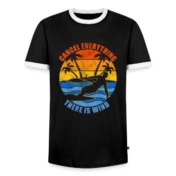 Cancel Everything There Is Wind Funny Kitesurfing - Men's Ringer Shirt - black/white - Front - AI Model Female 172 light (172cm) & AI Model Male 178 light (178cm)